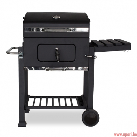 Barbecue à charbon rectangulaire noir avec couvercle et thermomètre GW0106
