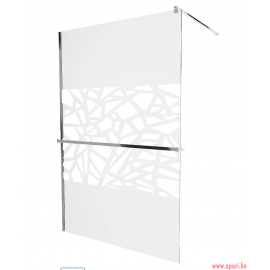 Paroi de douche avec étagère et rail 100x200cm design transparent / blanc 8 mm, chrome - 800-070-121-01-85