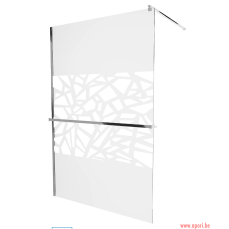 Paroi de douche avec étagère et rail 70x200cm design transparent / blanc 8 mm, chrome - 800-070-121-01-85