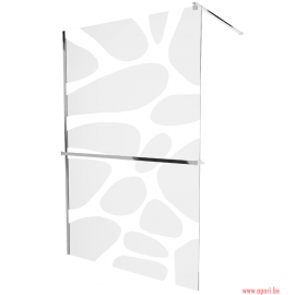 Paroi de douche avec étagère et rail 70x200cm design transparent / blanc 8 mm, chrome -  800-070-121-01-97