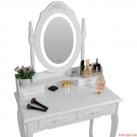 Coiffeuse "Roze" blanche avec miroir LED + tabouret 